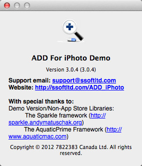 ADD For iPhoto 3.0 : About window