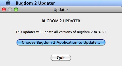 Bugdom 2 Updater 3.1 : Main window