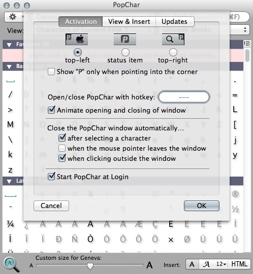 PopChar 6.3 : Program Preferences