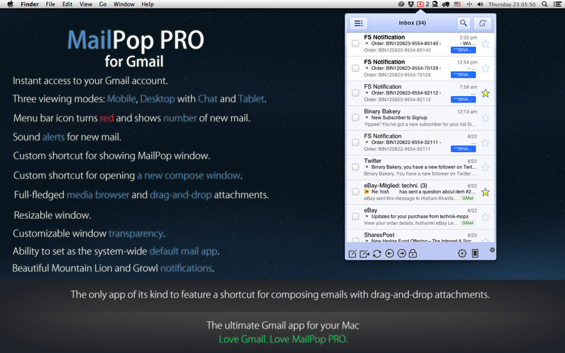 MailPop Pro for Gmail 1.0 : MailPop PRO for Gmail screenshot