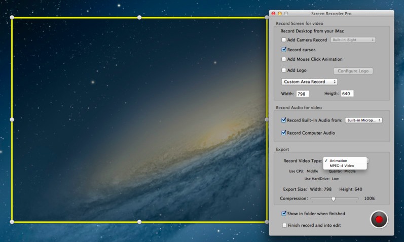 Screen Recorder Pro 2.1 : Main Window