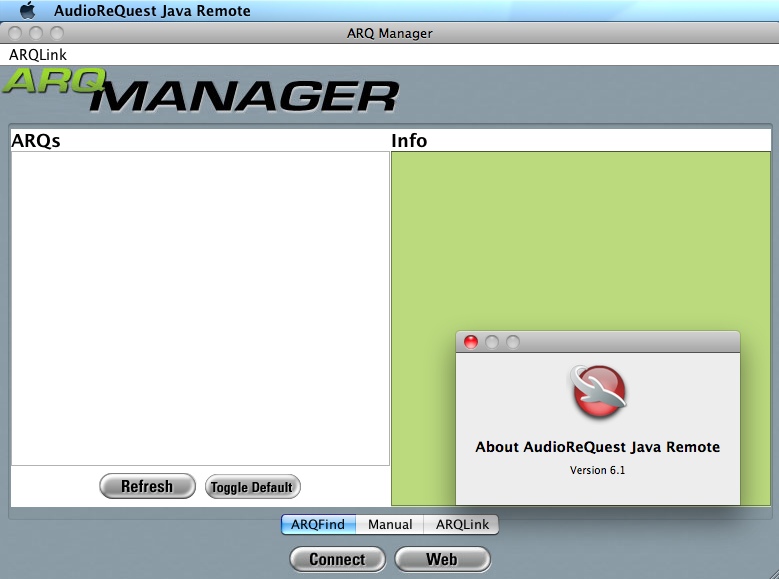 AudioReQuest Java Remote 6.1 : Main window