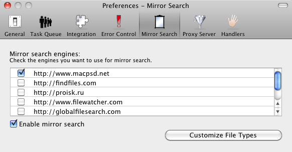 Progressive Downloader 1.3 : Mirror search engines
