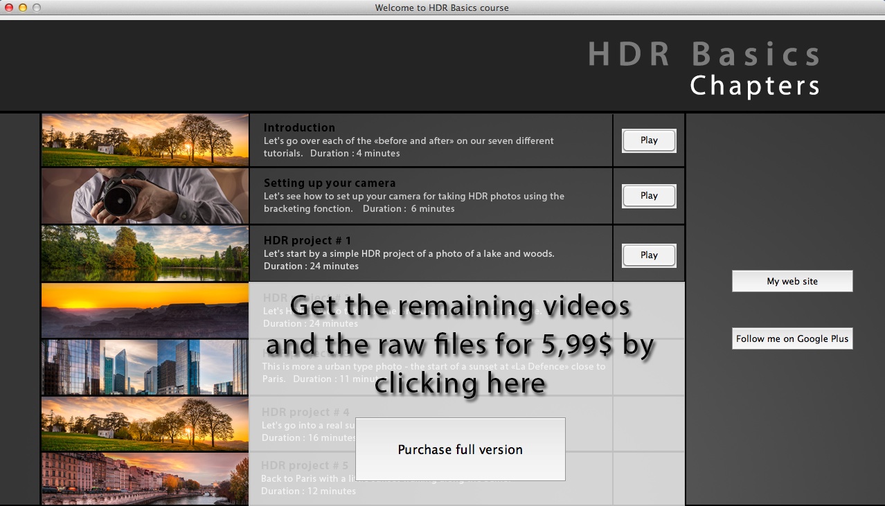 Learn HDR Basics Free Edition 1.2 : Main window