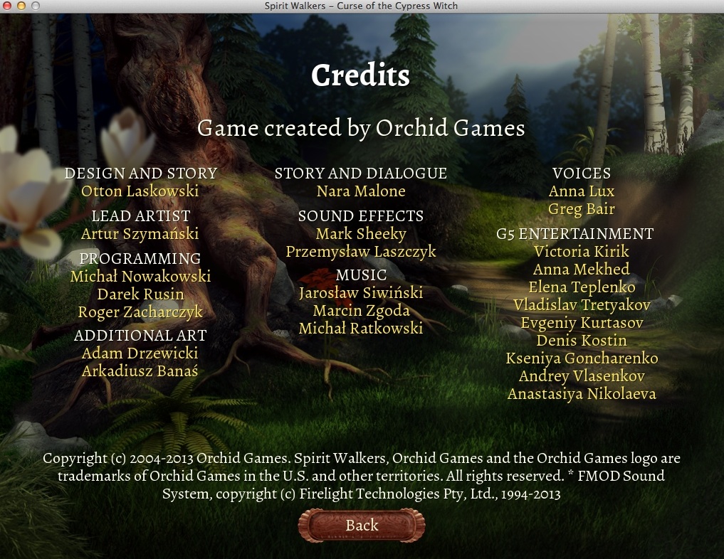 Spirit Walkers: Curse of the Cypress Witch : Credits Window
