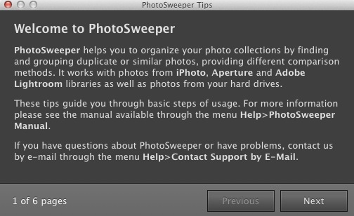PhotoSweeper 1.9 : Welcome screen