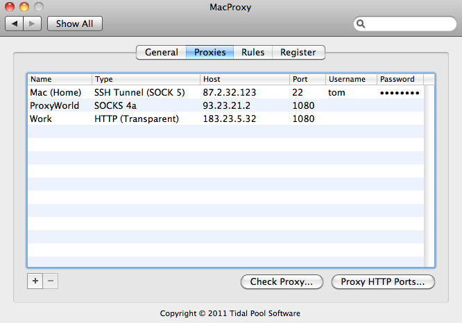 MacProxy 2.0 : Main window