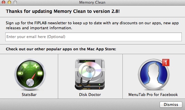Memory Clean 2.8 : Upgrade notification