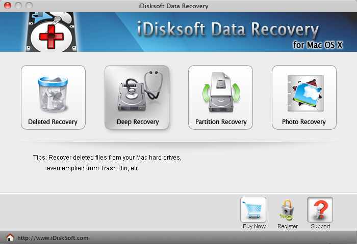 iDisksoft Data Recovery for Mac 2.6 : Main Window