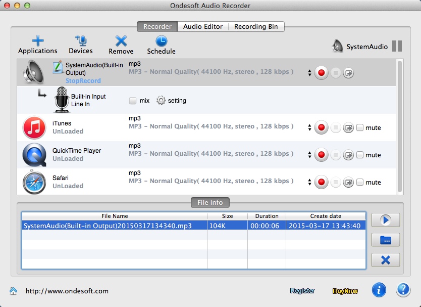 Ondesoft Audio Recorder for Mac 3.2 : Main Window