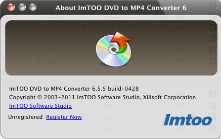 ImTOO DVD to MP4 Converter 6.5 : About window