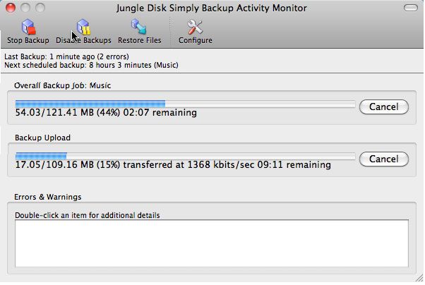 Jungle Disk Simply Backup 3.0 : Main Window