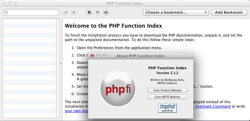 PHP Function Index 2.1 : Main Window