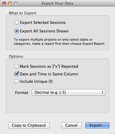 OfficeTime 1.7 : Exporting Report