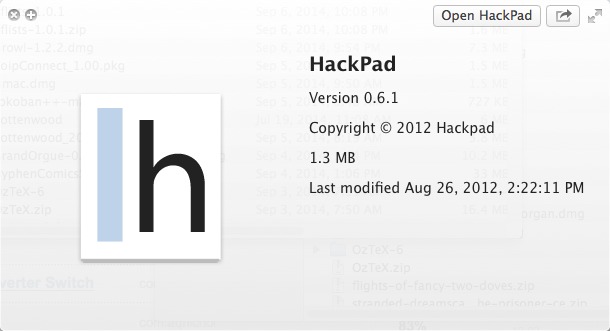 HackPad 0.6 : About Window
