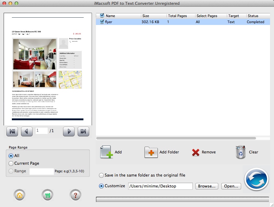iMacsoft PDF to Text Converter 3.0 : Main Window