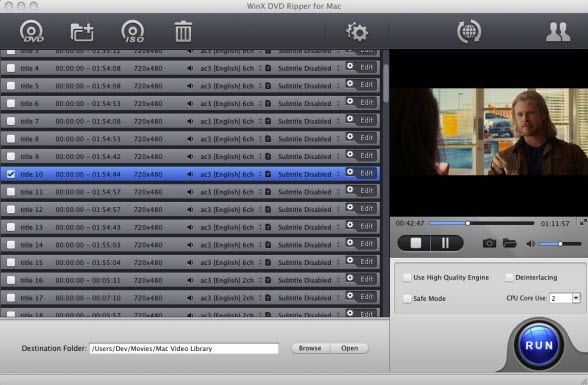 WinX DVD Ripper For Mac 4.0 : Main Window