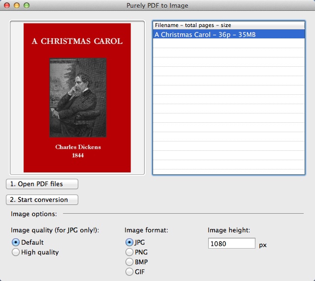 Purely PDF To Image 1.0 : Main Window