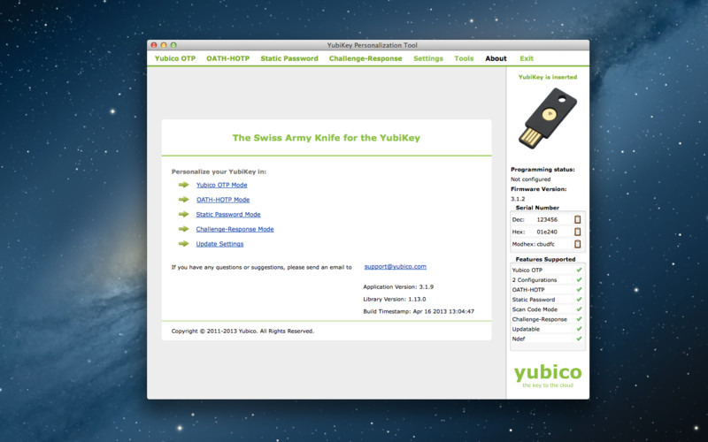 YubiKey Personalization Tool 3.1 : YubiKey Personalization Tool screenshot
