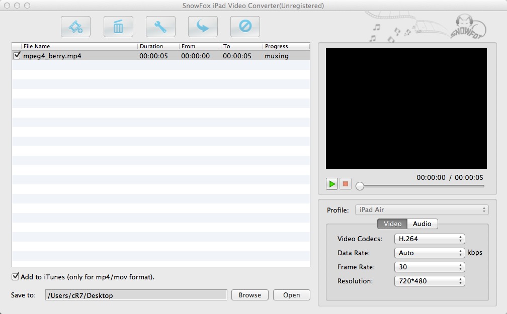 SnowFox iPod Video Converter for Mac 2.2 : Main window
