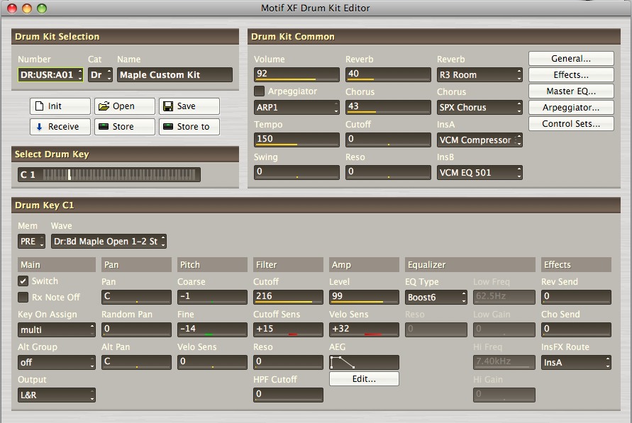 Drum Kit Editor for Motif Rack XS 1.0 : Main window