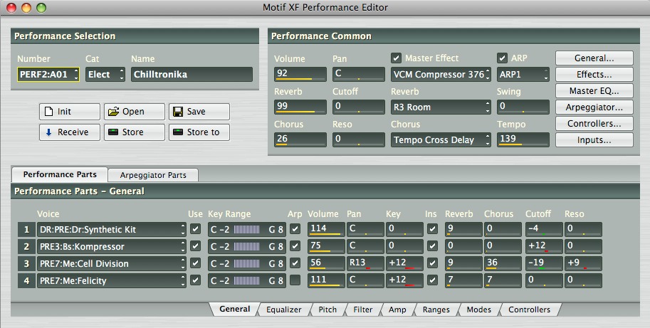 Performance Editor for Motif XS 1.0 : Main window