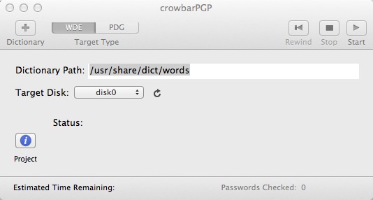 crowbarPGP 1.0 : Main window