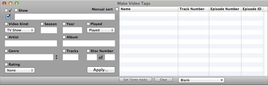 Make Video Tags 1.2 : Main window