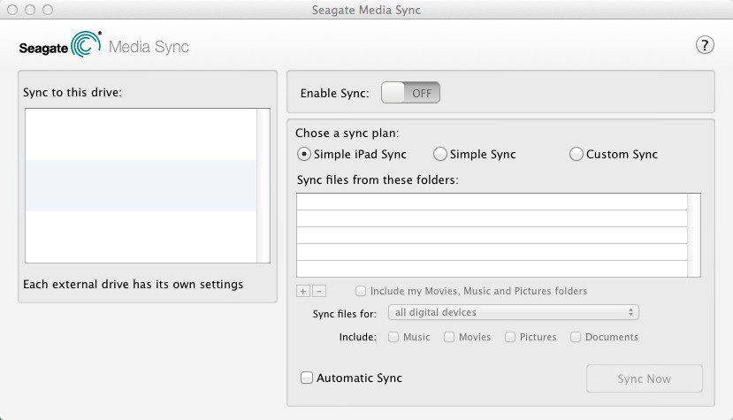 Seagate Media Sync 1.2 : Main window