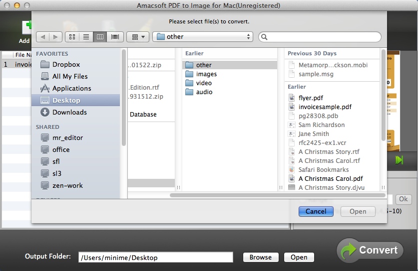 Amacsoft PDF to Image for Mac 2.6 : Selecting Input File