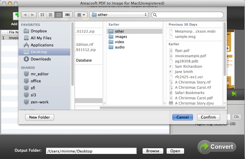 Amacsoft PDF to Image for Mac 2.6 : Selecting Destination Folder