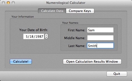 Numerological Calculator 1.0 : Entering User Details