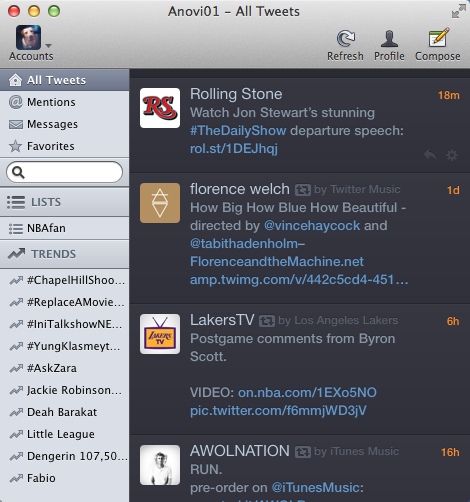 Twitterrific for Mac 4.5 : Main Window