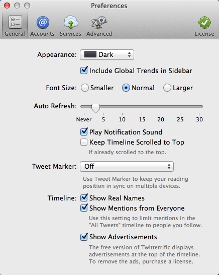 Twitterrific for Mac 4.5 : Program Preferences