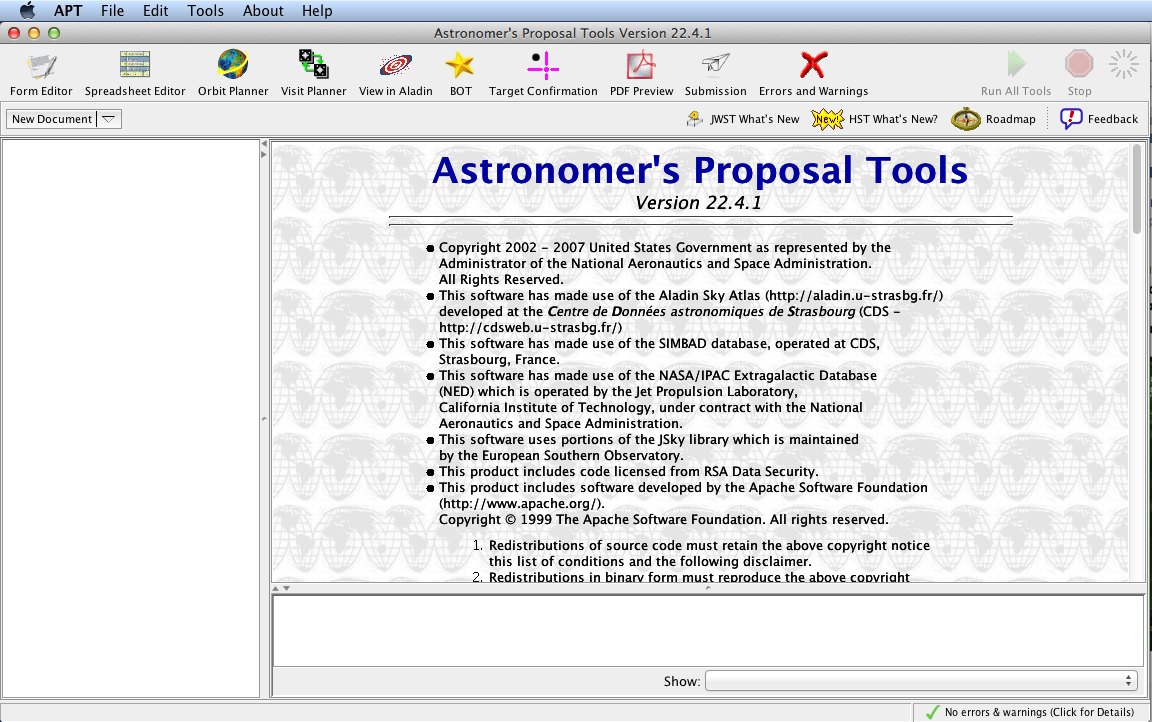 Astronomer's Proposal Tool 22.4 : Main window