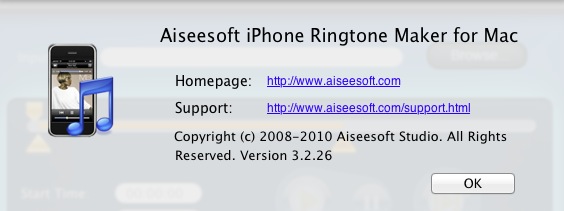 Aiseesoft iPhone Ringtone Maker for Mac 3.2 : About window