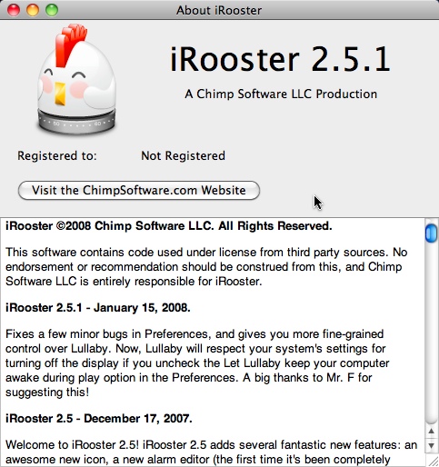 iRooster 2.5 : About Window