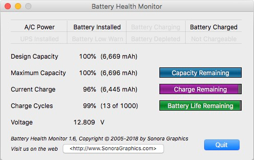 Battery Health Monitor 2.0 : Main window