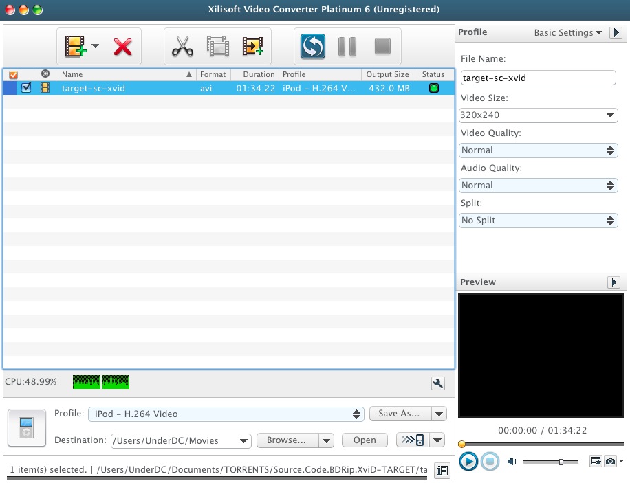 Xilisoft Video Converter Platinum 6.6 : Main window