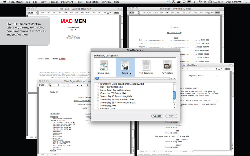 keystrokes for final draft for mac