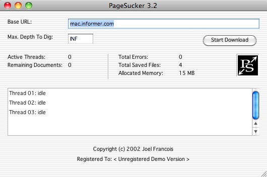 PageSucker 3.2 : Main Window