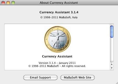 Currency Assistant 3.1 : About window