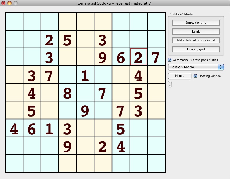 SudokuX 1.0 : Edition mode
