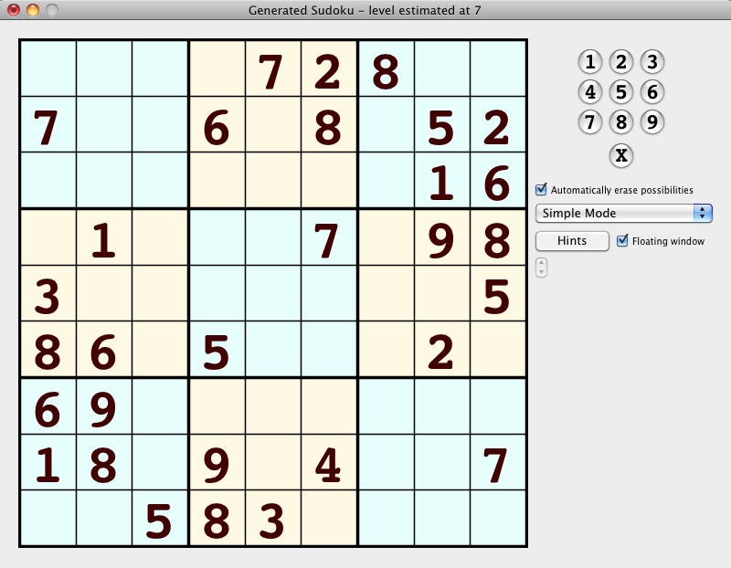 SudokuX 1.0 : Simple mode