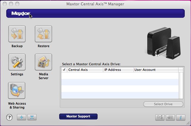 Maxtor Central Axis Manager 1.2 : Main window