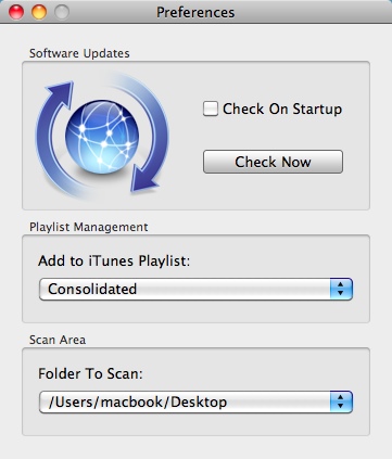 iTunes Consolidator 1.7 : Settings Window