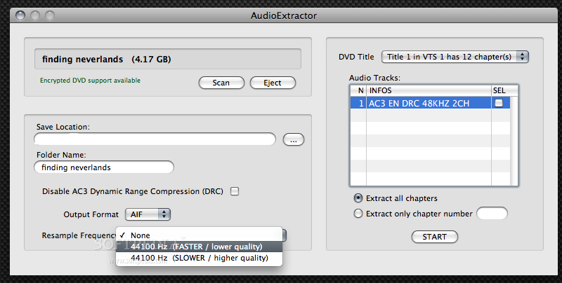 AudioExtractor 0.9 : Main interface