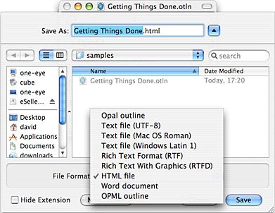 Opal 1.2 : Saving a project as HTML file