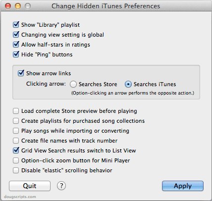 Change Hidden iTunes Preferences 3.1 : Main window