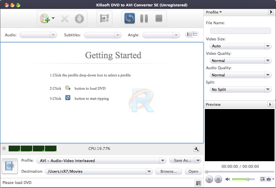 Xilisoft DVD to AVI Converter for Mac 2.0 : Main window